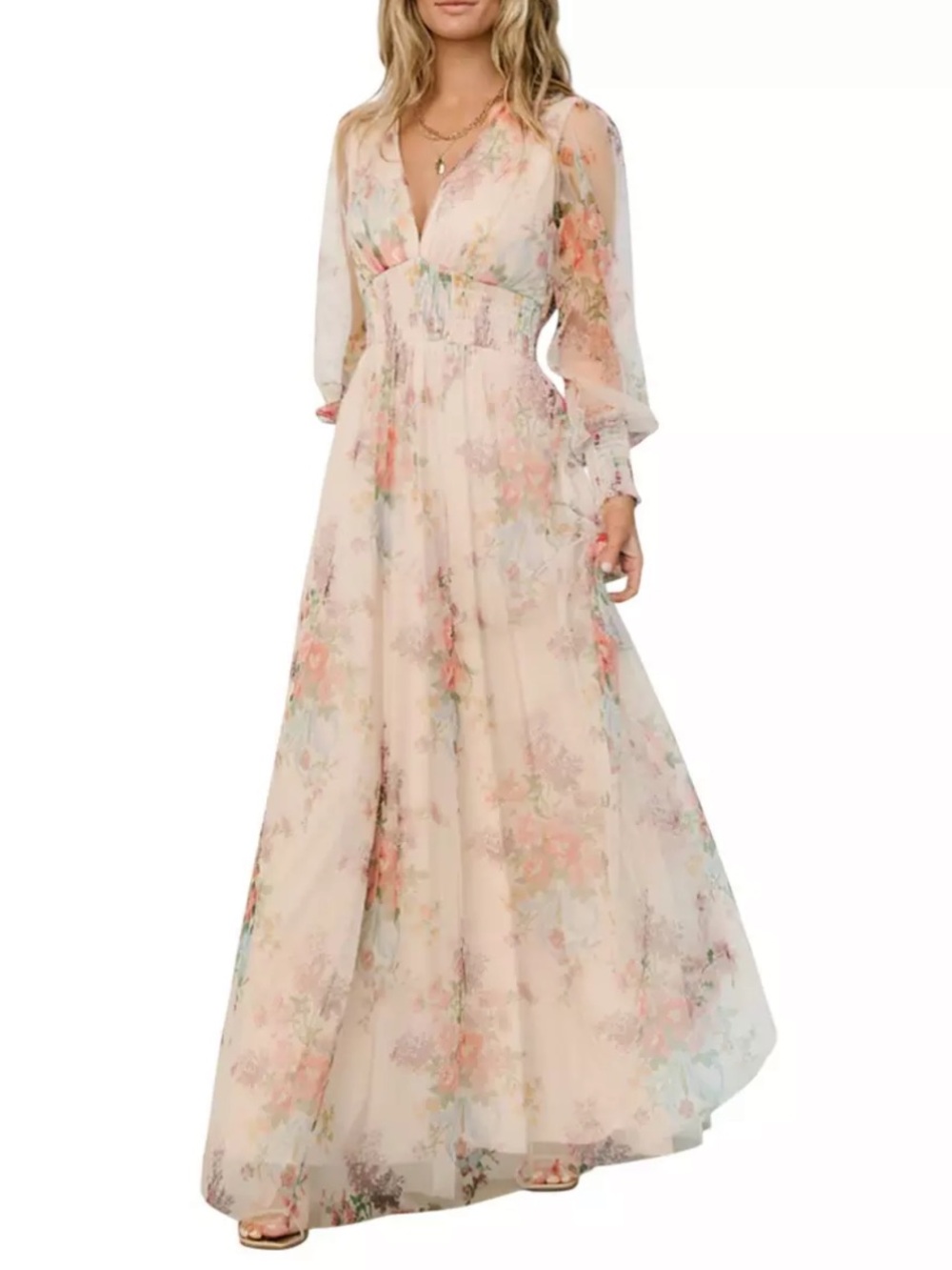 Baltic Born Layla Tulle Blush Floral V-Neck Maxi Dress Small New